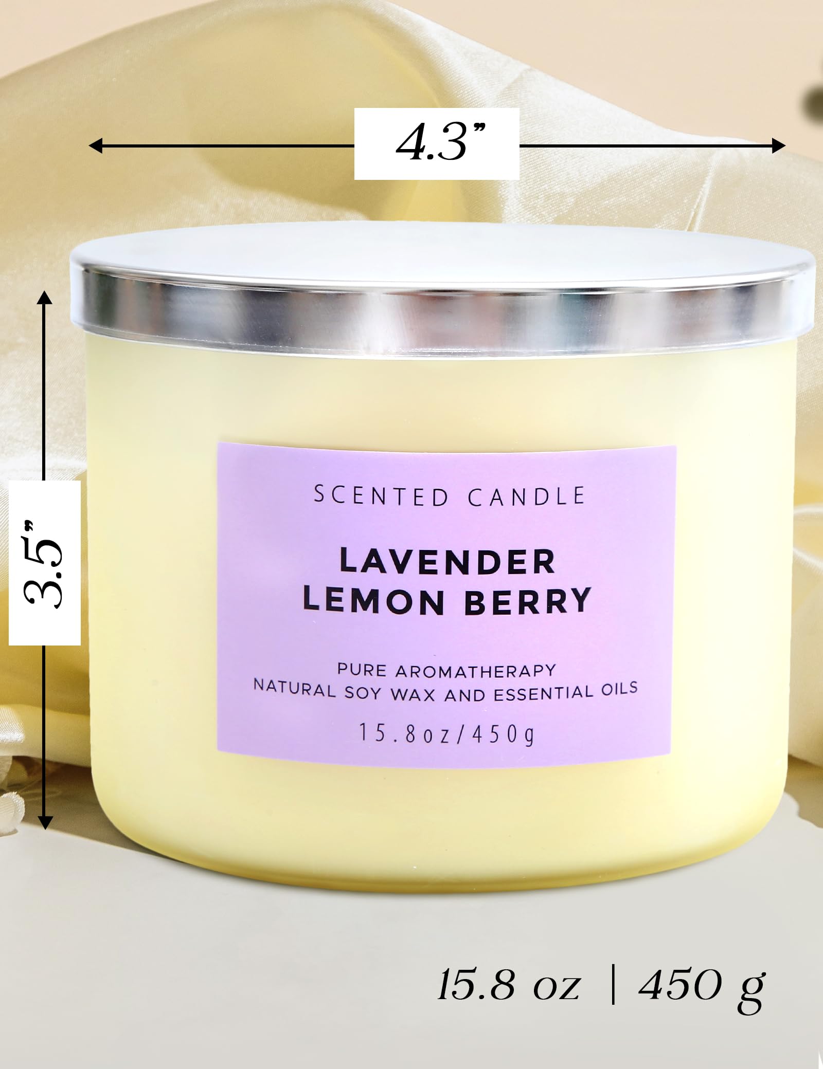 Large Aromatherapy Lemon Lavender 3 Wick Candle  Highly Scented Purple Jar Candles  Relaxing Lavender Candles for Home 15.8 oz